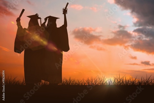 Composite image of two women celebrating their graduation