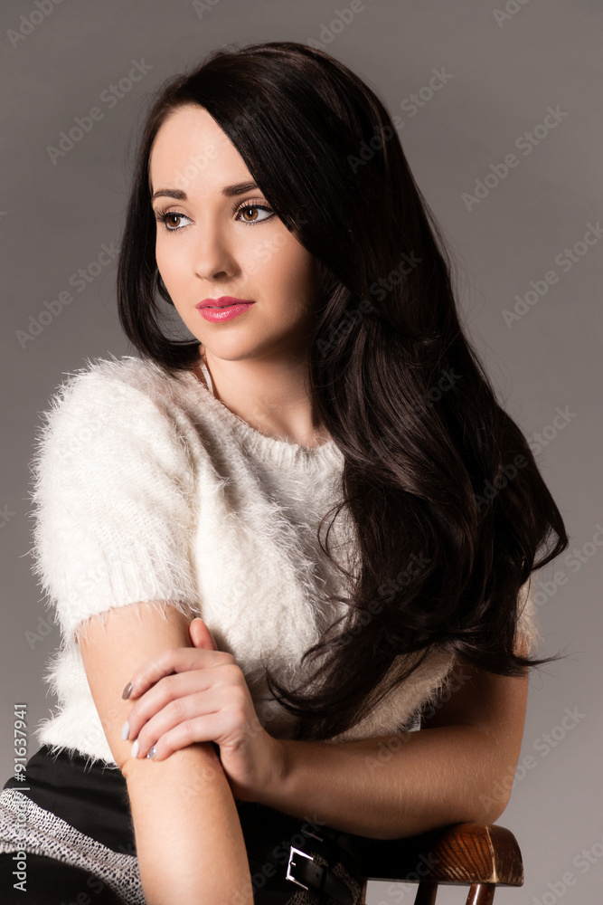 pretty woman with long dark hair pretty woman with long dark hair