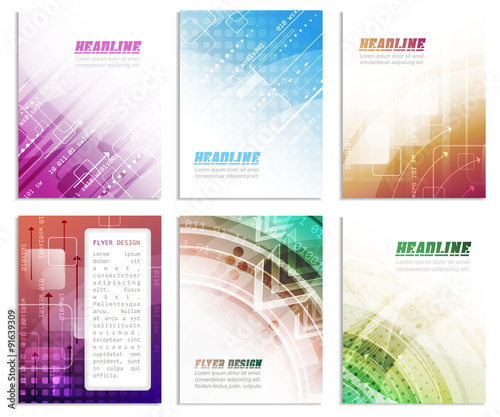 Set of business flyer template, brochure or corporate banner with abstract technology pattern