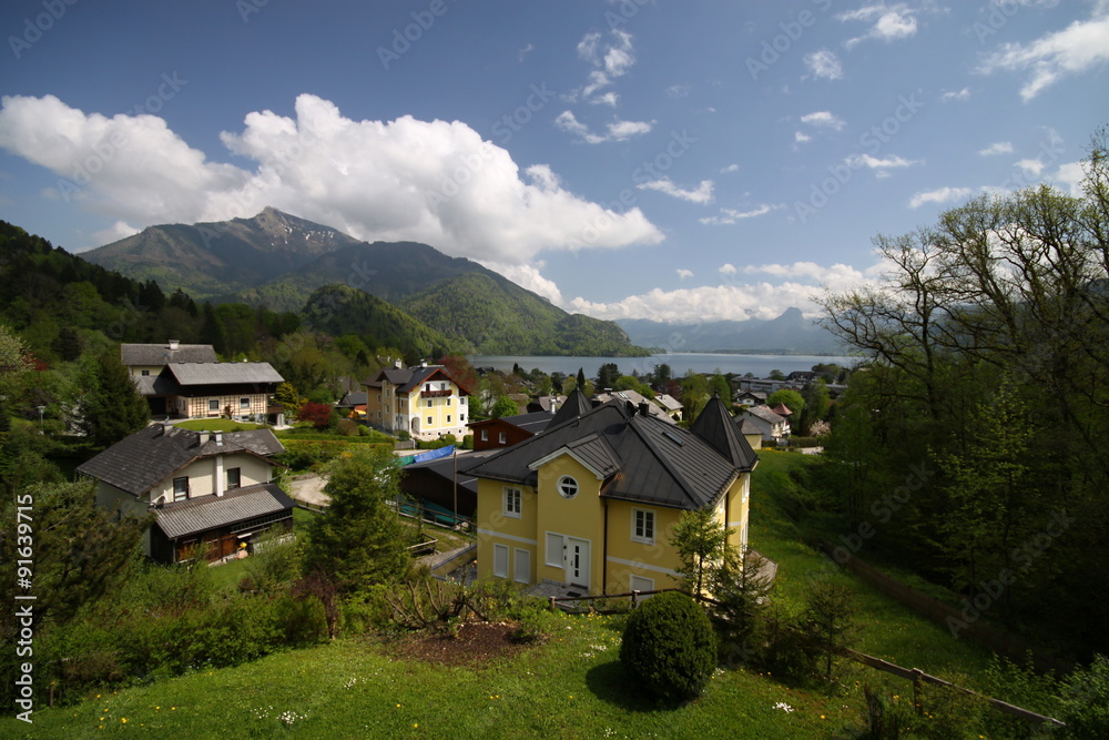 Village by the alpine lake