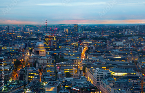 London at sunset  panoramic view with lights