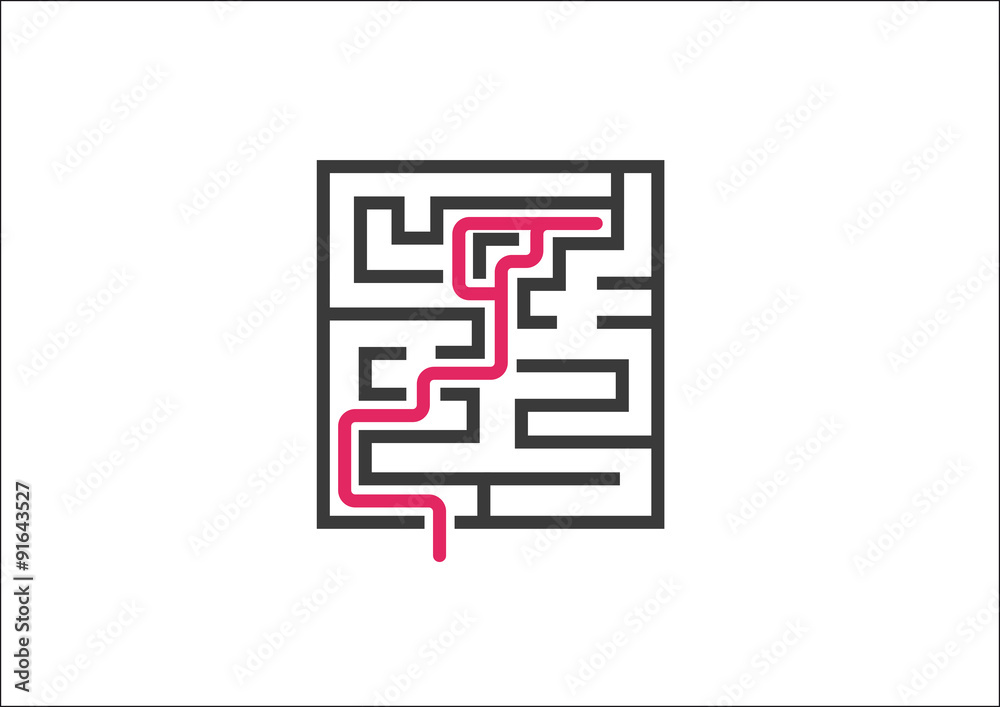 Unable to overcome business challenges and obstacles. Vector illustration of maze / labyrinth as a concept for not solving a problem