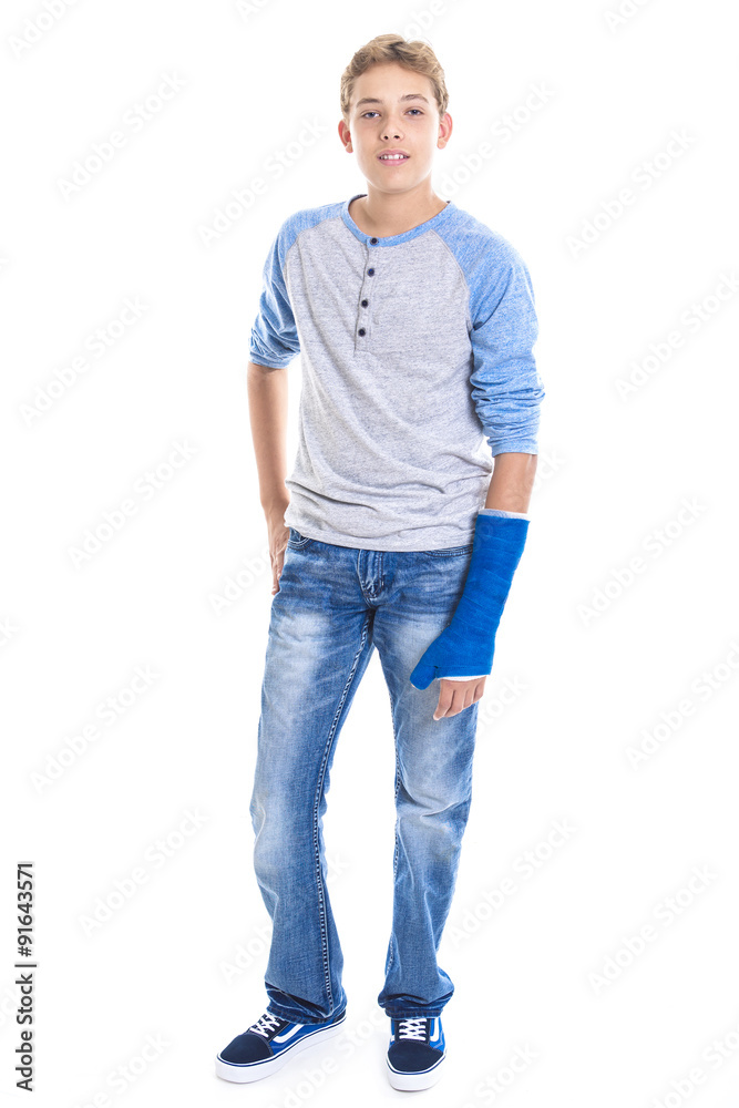 Blue cast on hand and arm isolated on white background Blue cast on hand and arm isolated on white background
