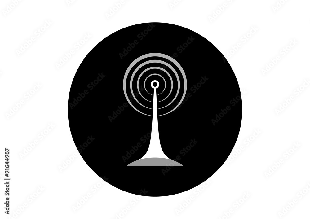Black and white transmitter icon on white background