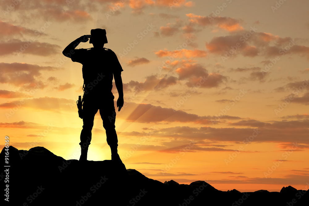 Silhouette of a soldier salutes