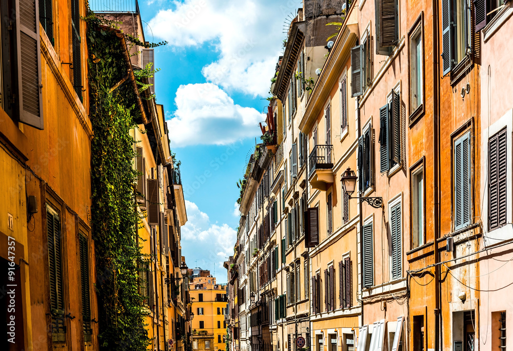 Traditional old buildings Street view in Rome, ITALY