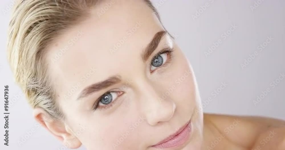 Closeup portrait of beautiful woman smiling bright blue eyes slow motion skincare concept - Red Epic Dragon Closeup portrait of beautiful woman smiling bright blue eyes slow motion skincare concept - Red Epic Dragon