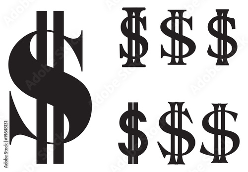 Set of flat simple us dollar sign set.  silhouette vector illustration isolate on white background