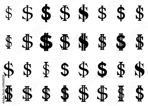 Set of flat simple us dollar sign set.  silhouette vector illustration isolate on white background