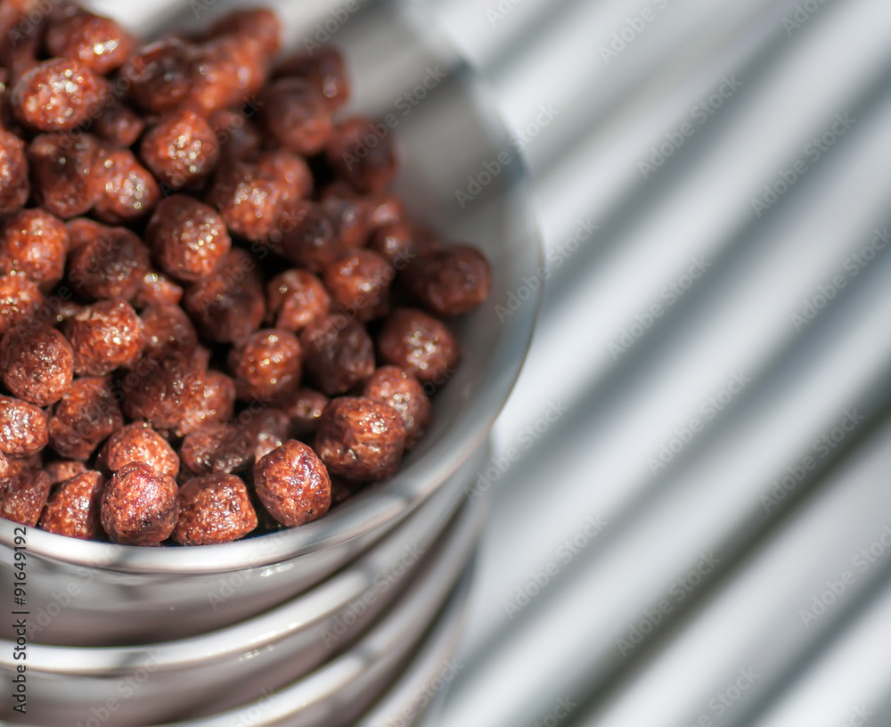chocolate balls Breakfast plate in a pile on a white table close chocolate balls Breakfast plate in a pile on a white table close