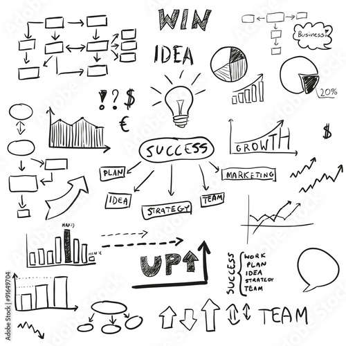 Set of hand drawn business elements, vector