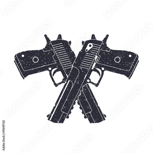 crossed powerful pistols, with texture, vector, eps10