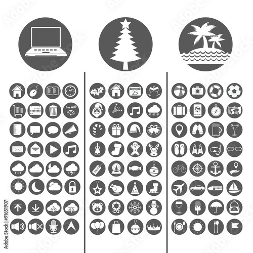 Technology, Christmas and Summer Icon set vector illustration