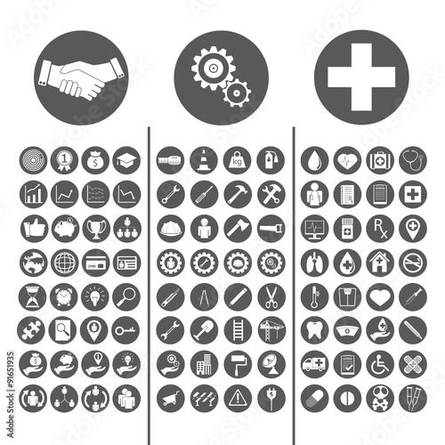 Business, Engineer and Medical Icon set vector illustration
