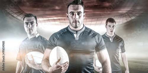 Canvas Print Composite image of rugby player holding a rugby ball