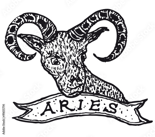 Hand drawn Aries horoscope sign with banner