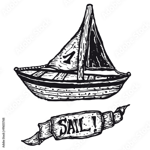 Hand drawn boat and sail banner