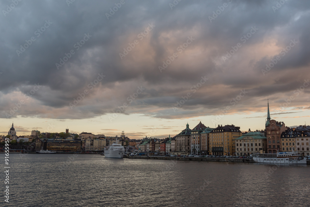 Old town gamla stan with before sunset View at Stockholm city, Sweden.