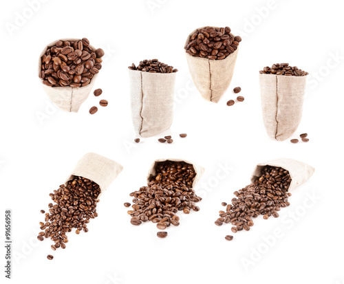 set of coffee beans in the bag isolated
