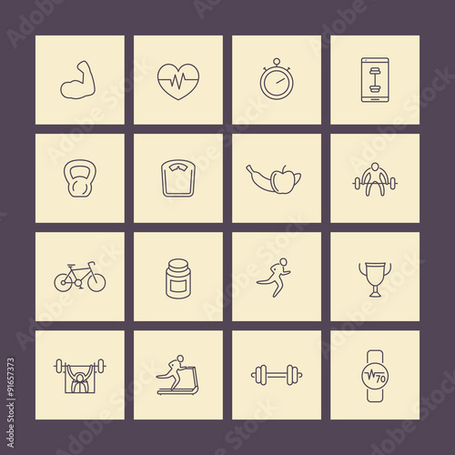 fitness, gym, training line icons pack