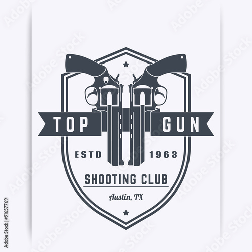 Gun club vintage logo, emblem, t-shirt design with revolvers