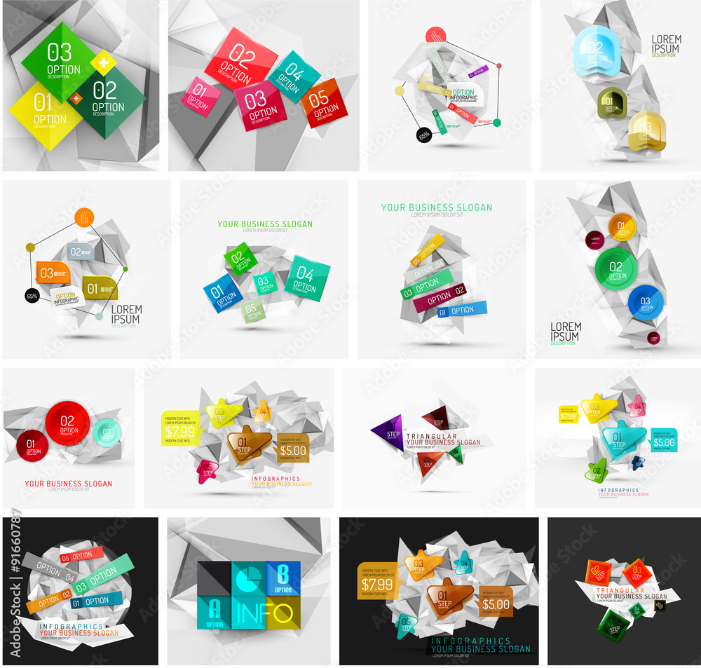 Fototapeta premium Set of abstract geometric paper infographic banner templates