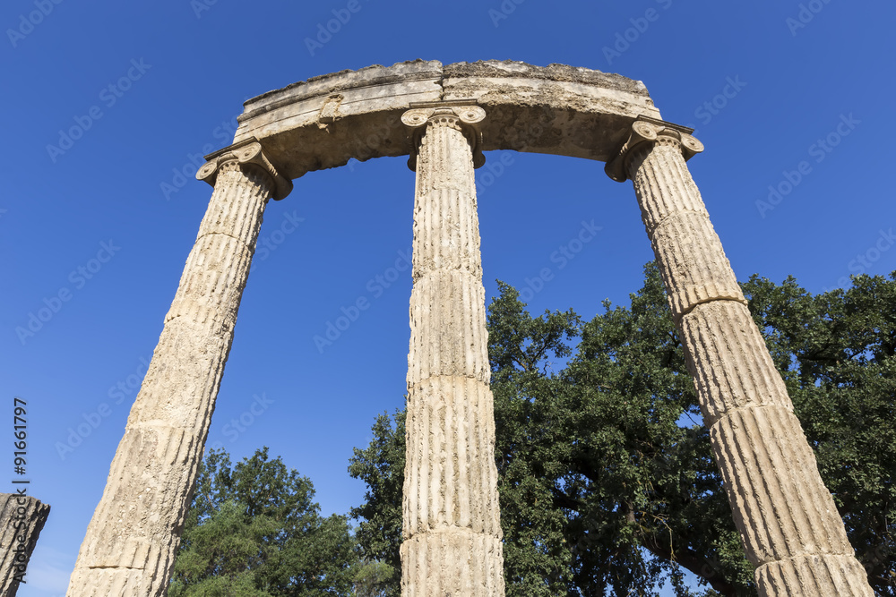 remains of the Philippeion at Olympia in Greece