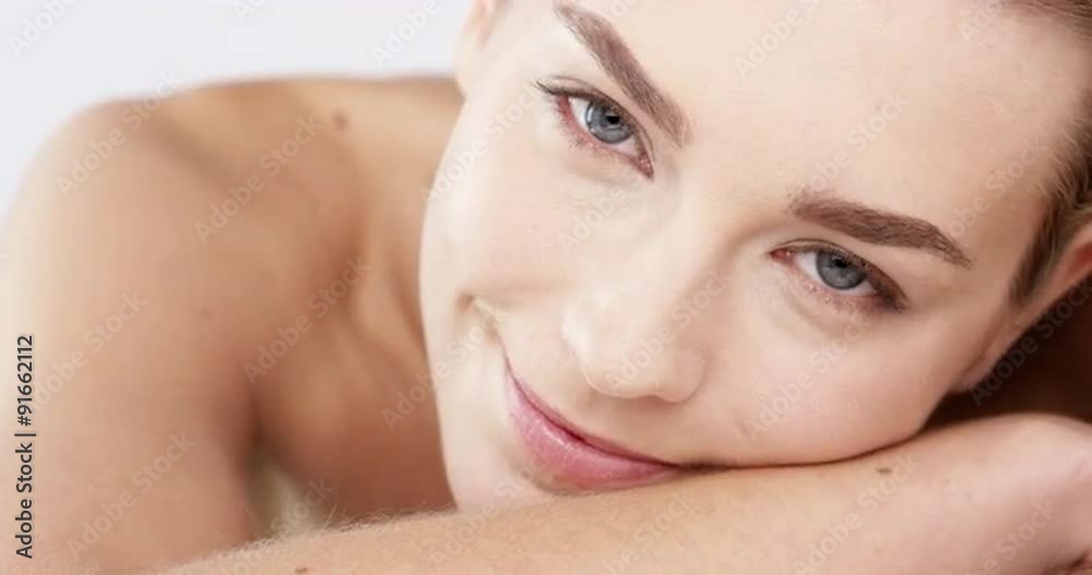 Closeup Beauty portrait of woman face with bright blue eyes slow motion skincare concept - Red Epic Dragon Closeup Beauty portrait of woman face with bright blue eyes slow motion skincare concept - Red Epic Dragon
