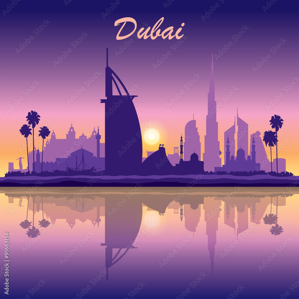 Obraz premium Dubai skyline silhouette on sunset background