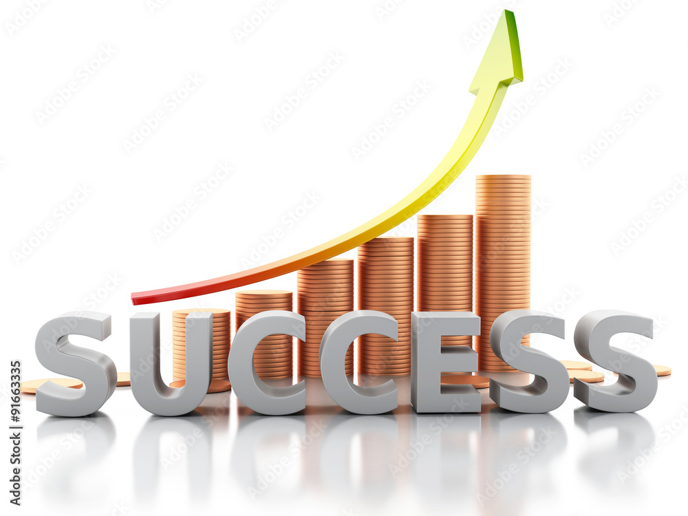 3d gold coins and graph arrow. Success concept 3d gold coins and graph arrow. Success concept