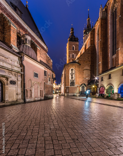 Krakow, Poland, Mariacki square between St Mary's church and St Barbara's church in the morning #91663373