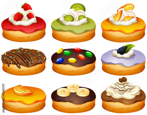 Donut in different flavors frosting