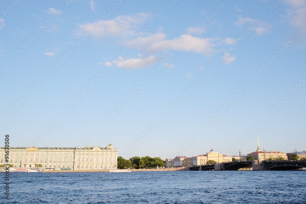 the city of St. Petersburg on the backdrop of the river Neva