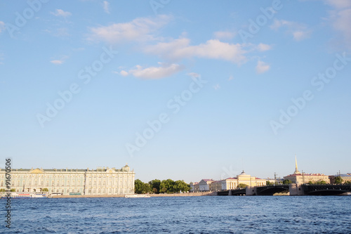 the city of St. Petersburg on the backdrop of the river Neva