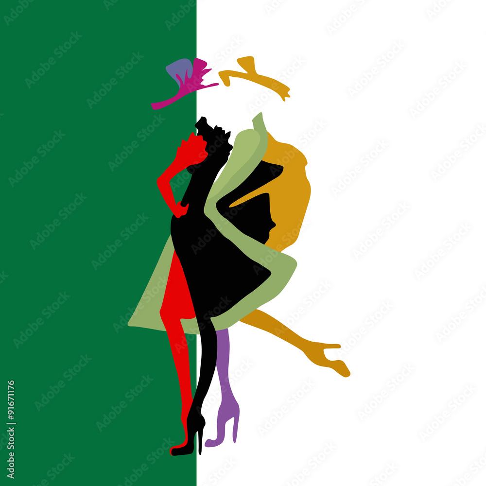 Abstract sketch of the model in a dress and hat, fashion, logo Abstract sketch of the model in a dress and hat, fashion, logo