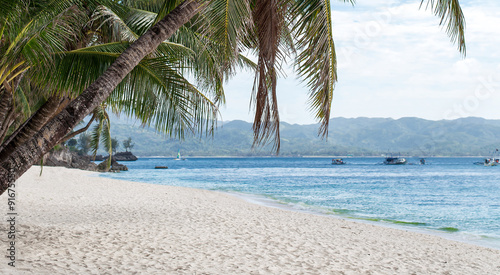 Fototapeta Naklejka Na Ścianę i Meble -  Tropical beach with beautiful palms and white sand, Philippines