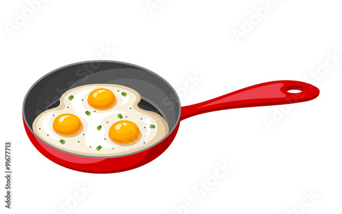 Fried eggs in a pan. Vector illustration.