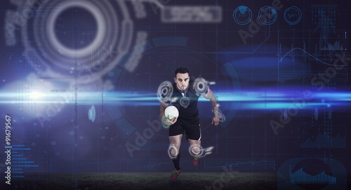 Composite image of rugby player running with the ball © vectorfusionart