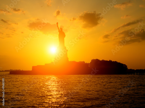 The Statue of Liberty at sunset