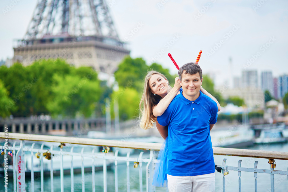 Beautiful young dating couple in Paris