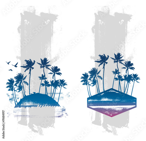 grunge vintage summer backgrounds with palms and copy space