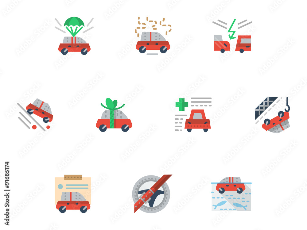 Fototapeta premium Flat simple icons for car insurance service