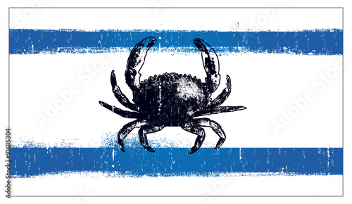 grunge vintage summer flag with crab