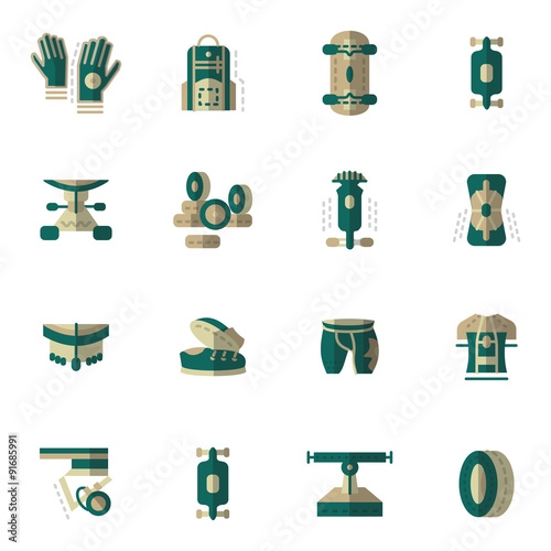 Flat simple vector icons for longboarding