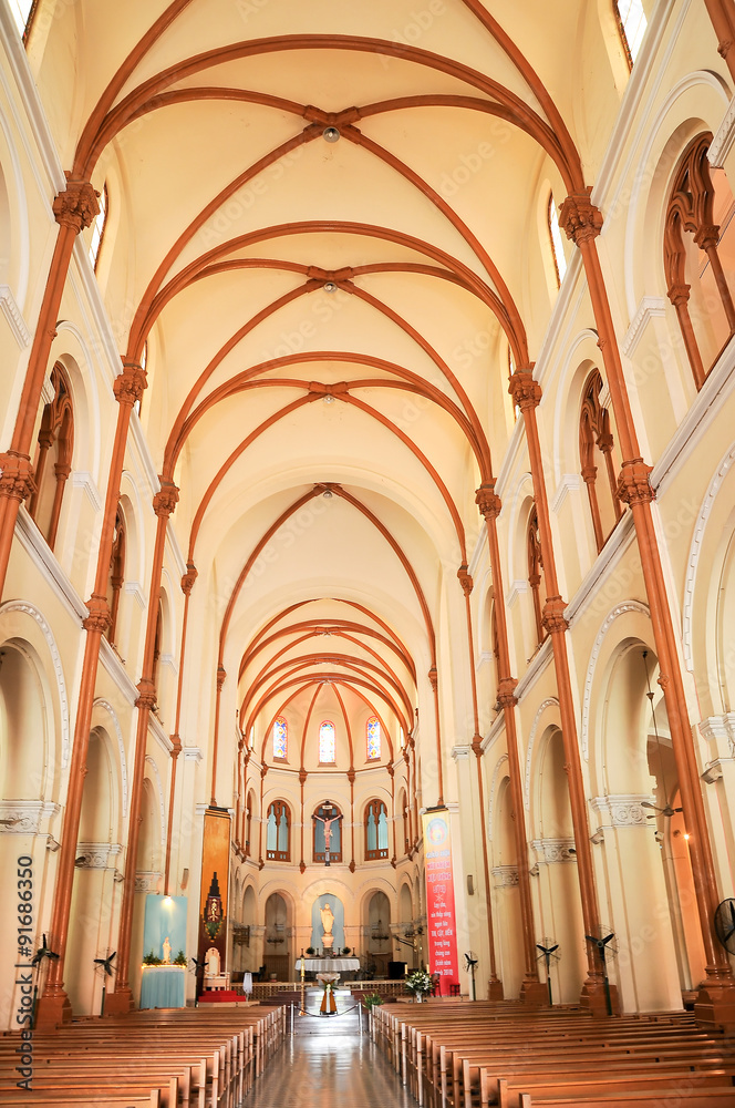 Inside Saigon Notre-Dame Basilica in Ho Chi Minh City, Vietnam
