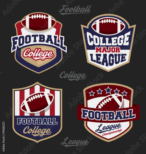 Set of football college league badge logo with four color design. Suitable for T-shirt apparel design. Vector illustration
