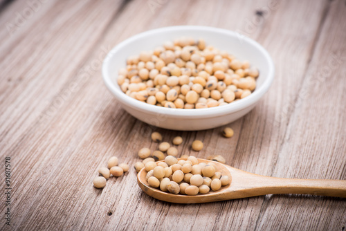 Soybeans in white ceramic bowl