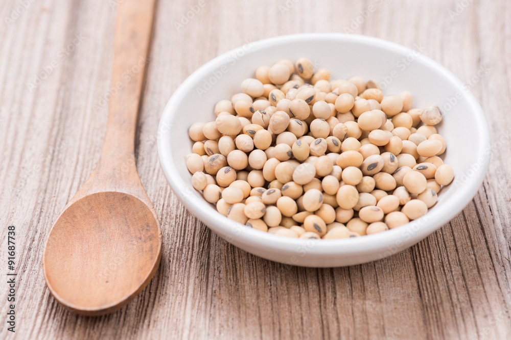 Soybeans in white ceramic bowl Soybeans in white ceramic bowl
