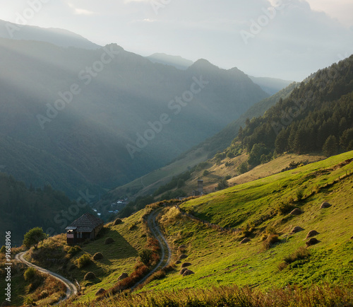 A valley is in the mountains of Caucasus. #91688906