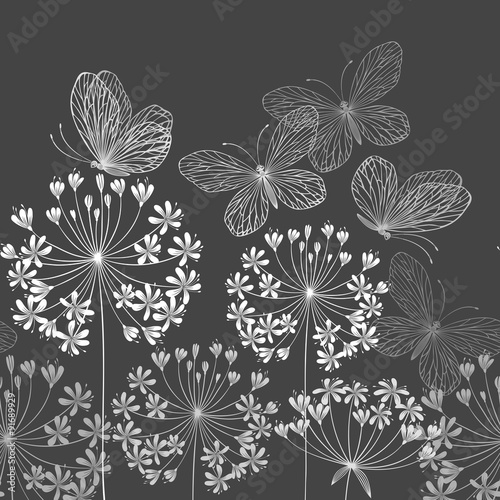 seamless border with flowers and butterflies